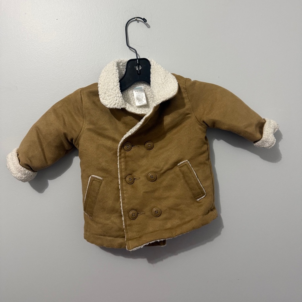 GYMBOREE Stylish Tan Kids Pea Coat with Cream Trim 6-12 MOS